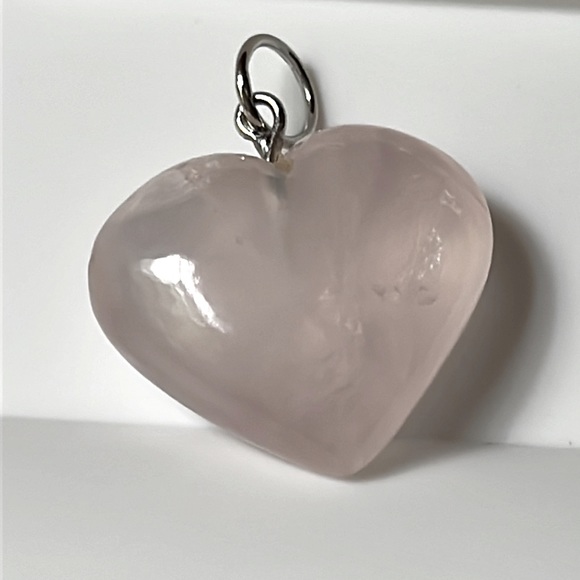 Rose Quartz Crystal Sterling Silver Heart Pendant - Picture 3 of 7